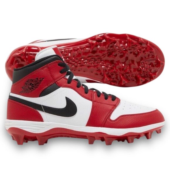 Air Jordan 1 Mid TD "Chicago" Mens Football Cleat White Red Black FJ6805 106 NEW - Picture 1 of 6